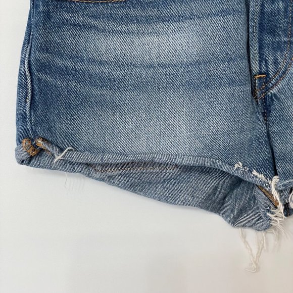 Levi's 501 Shorts Womens W24 Button Fly 100% Cotton Raw Cuffed Hem Blue Denim - Picture 3 of 12